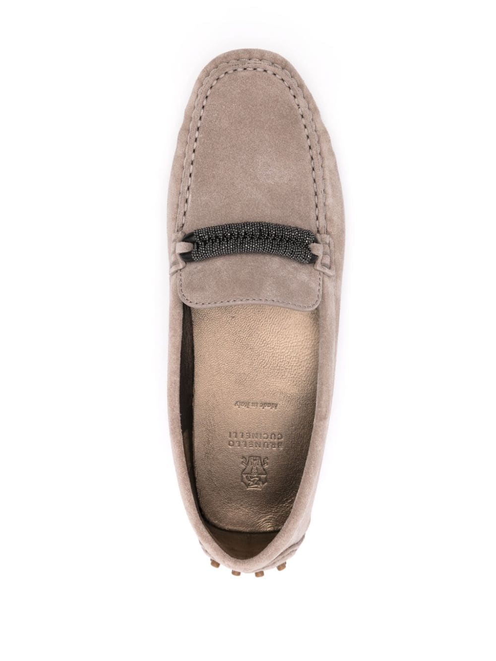 Brunello Cucinelli Suède loafers met Monili-band Beige