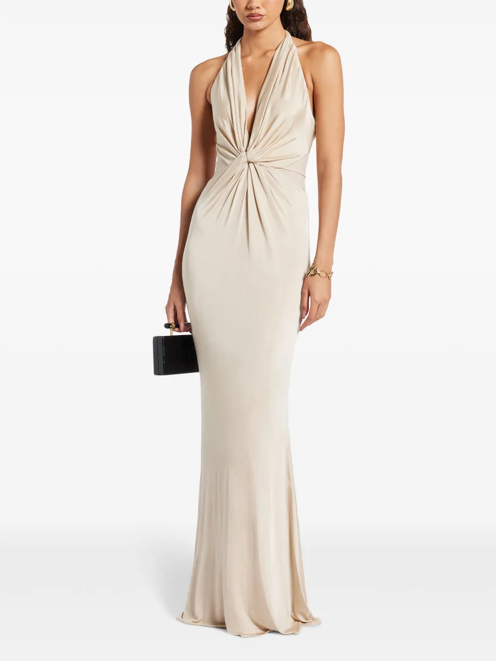 TOM FORD knot-detail halterneck maxi dress - Beige