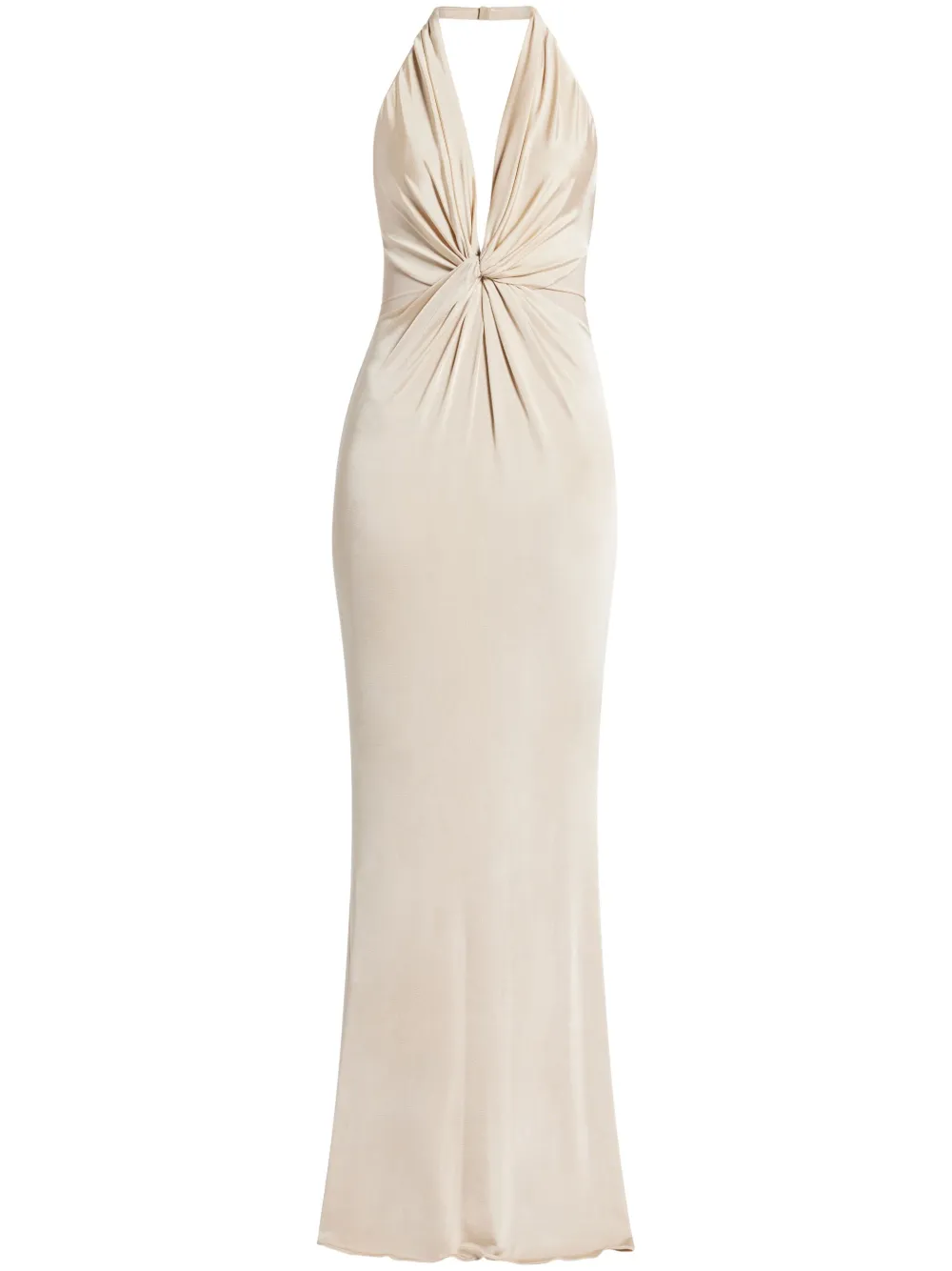 Tom Ford Knot-detail Halterneck Maxi Dress In Neutrals