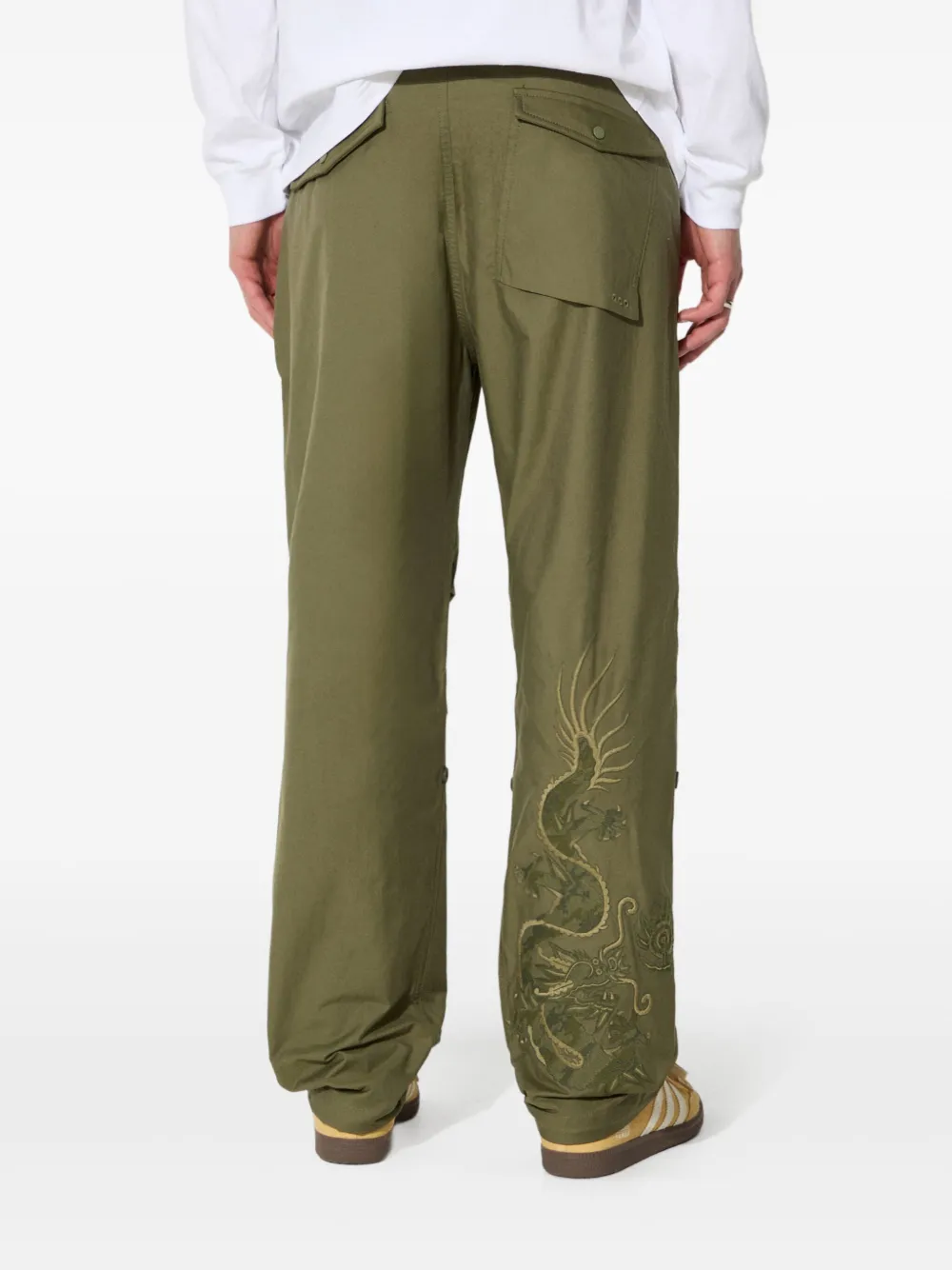 Maharishi Original Dragon embroidered trousers Groen