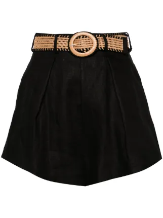 【Zimmermann】Halliday Tuck リネン ショートパンツ ブラック ZIMMERMANN Halliday Tuck Belted Linen Shorts | Black | FARFETCH