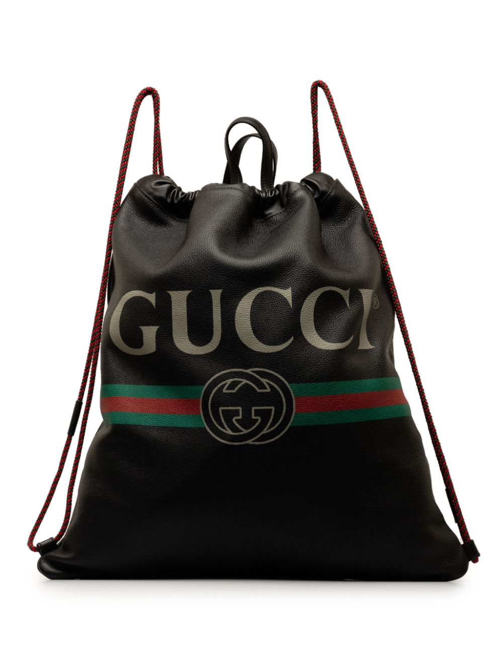 Pre-owned Gucci 2016-2023 Logo Drawstring Backpack In Black