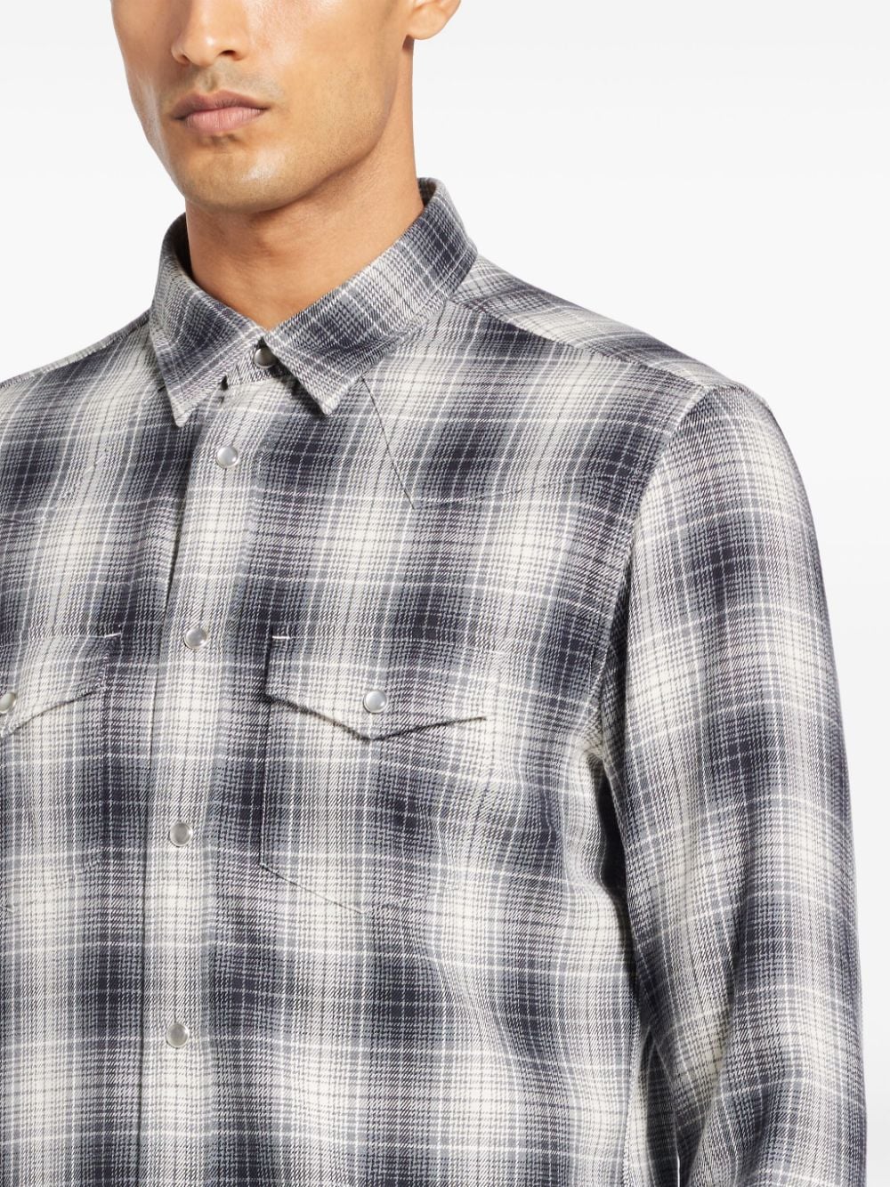 Shop Tom Ford Check-print Cotton Shirt In Grey