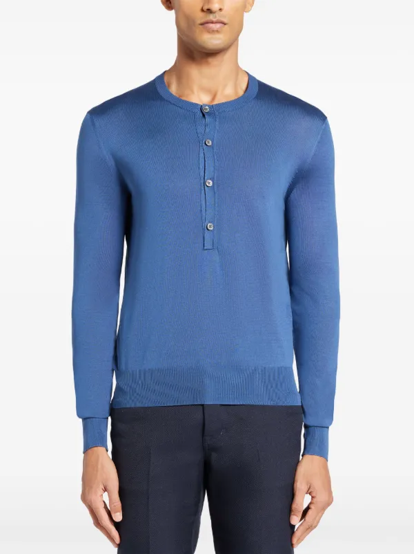 TOM FORD Henley Knitted Silk Top | Blue | FARFETCH