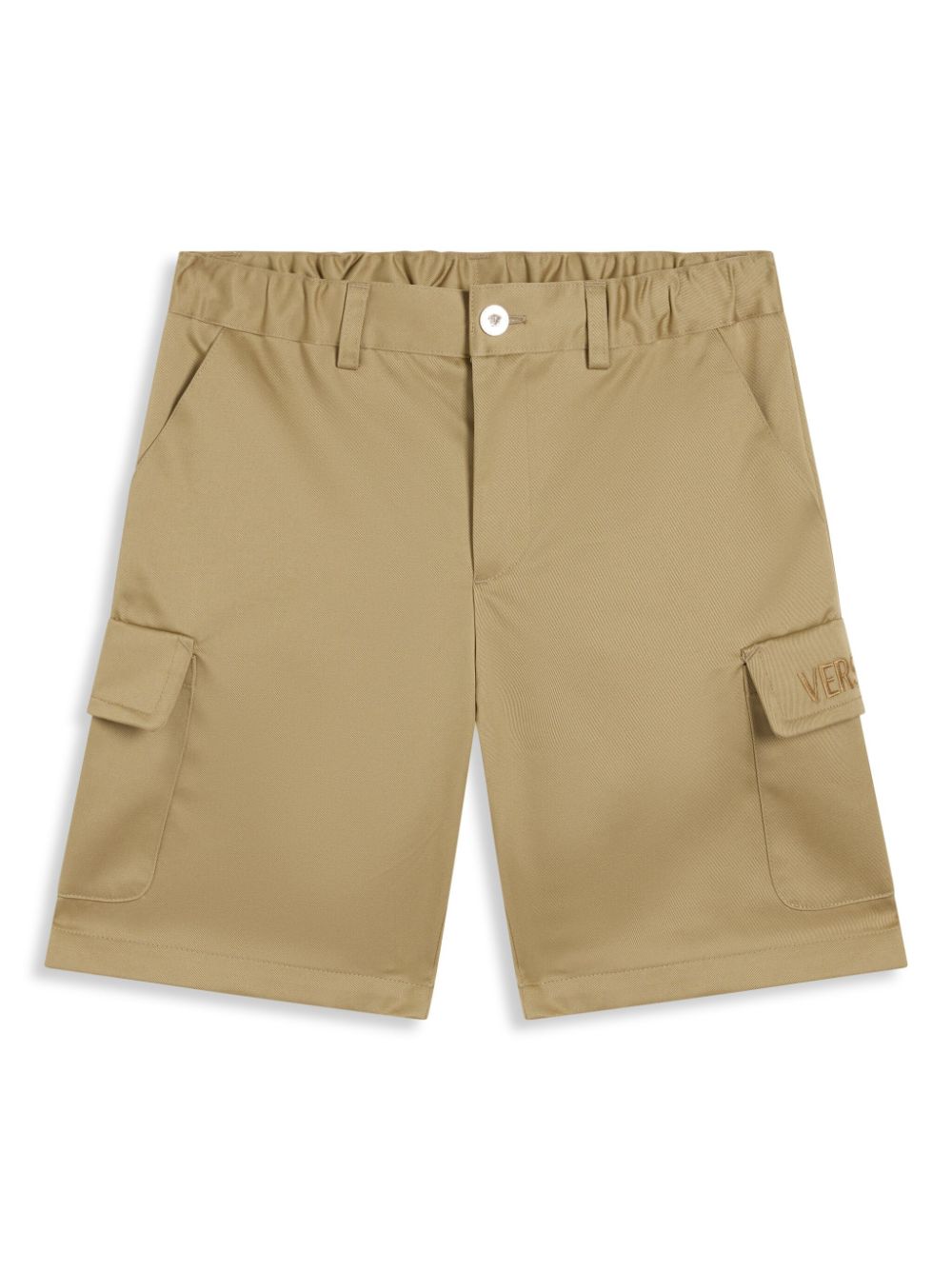 Versace Kids' Logo-embroidered Cotton Shorts In Neutrals