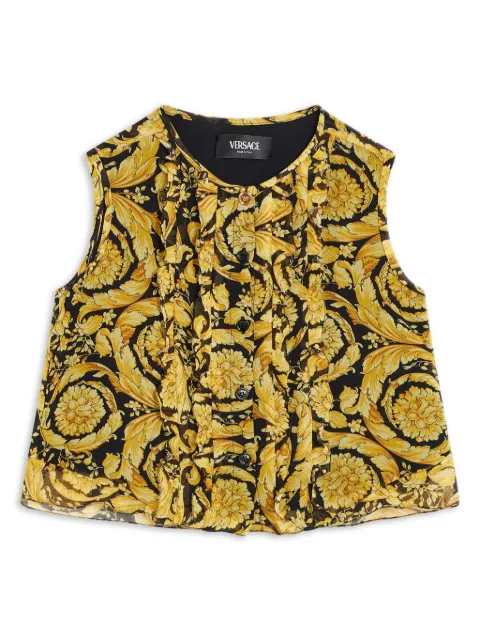 Versace Kids Barocco-print silk sleeveless shirt