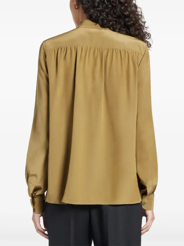 TOM FORD Ribbon tie-neck Silk Blouse | Green | FARFETCH