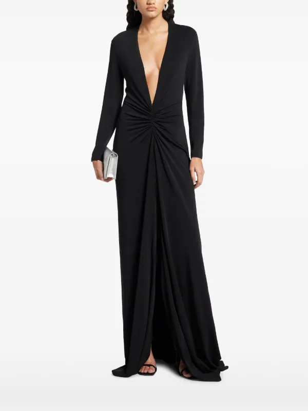 Black v neck maxi dress with sleeves hotsell