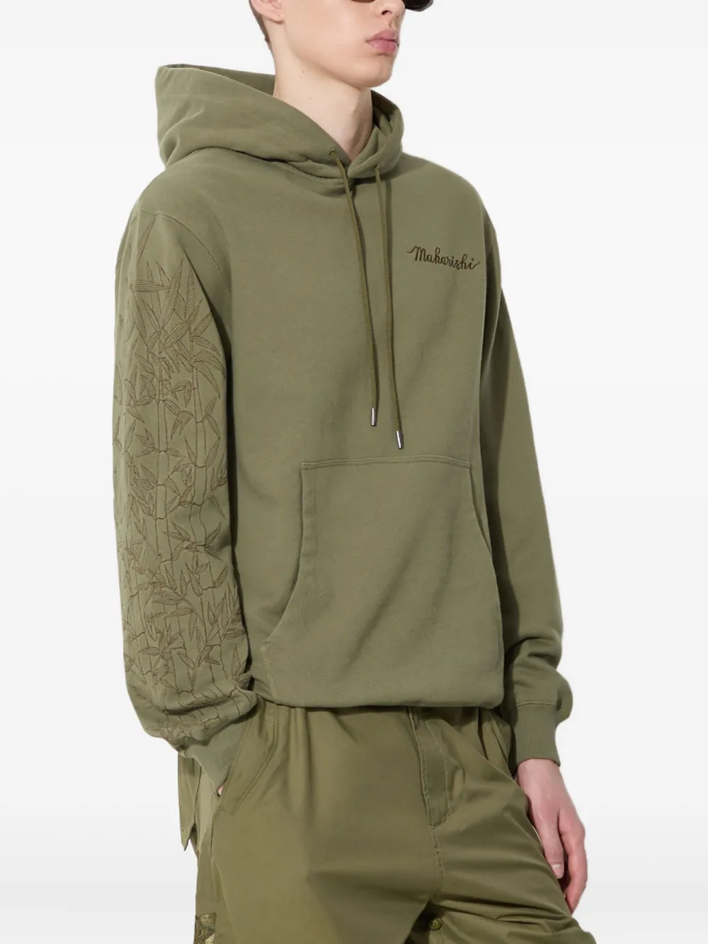 Maharishi Hoodie met bamboemouwen en borduurwerk Groen