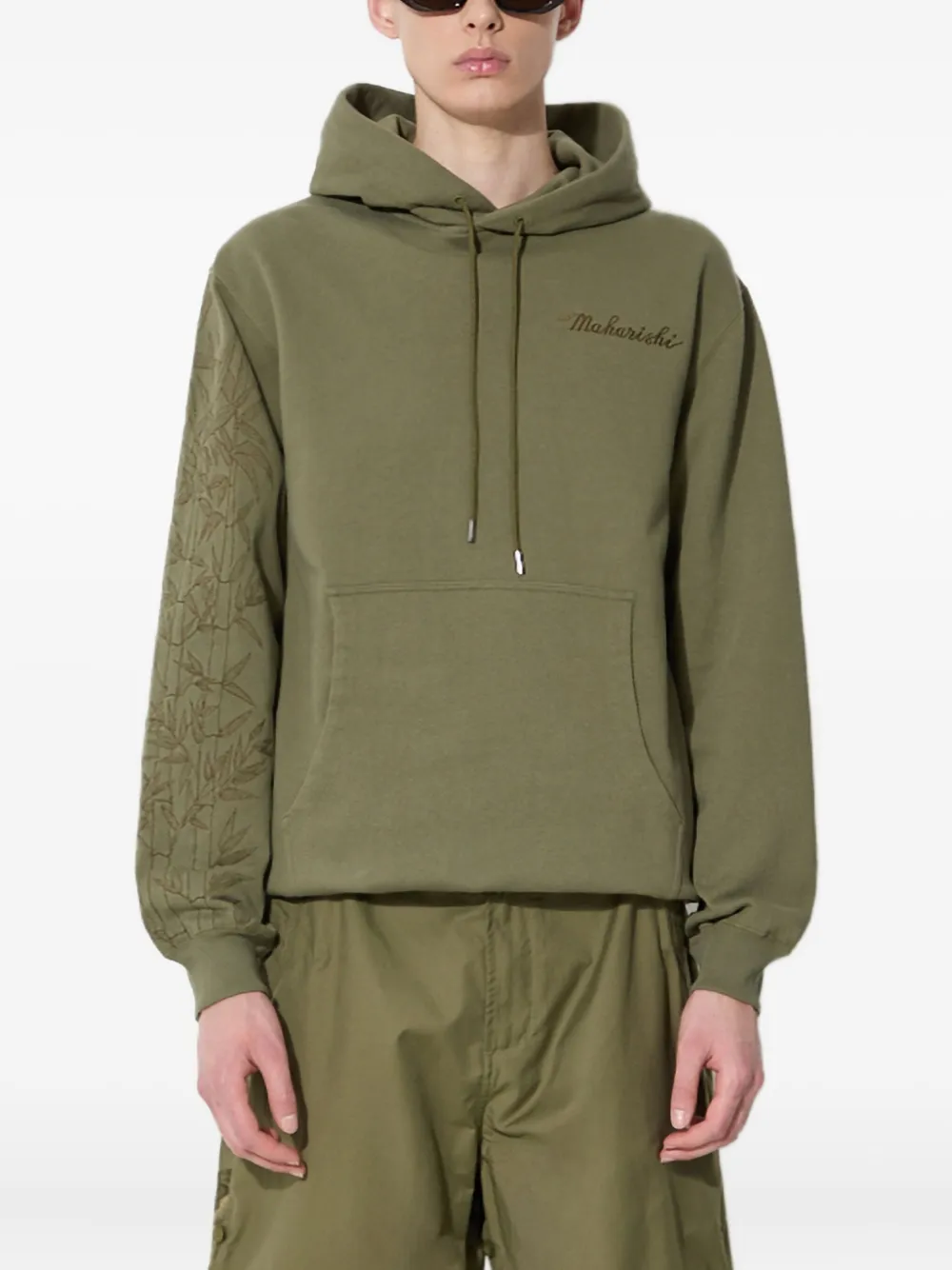 Maharishi bamboo-sleeve embroidered hoodie | Green | Image 1
