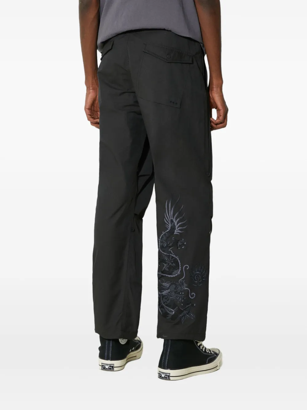 Maharishi Original Dragon embroidered trousers Zwart