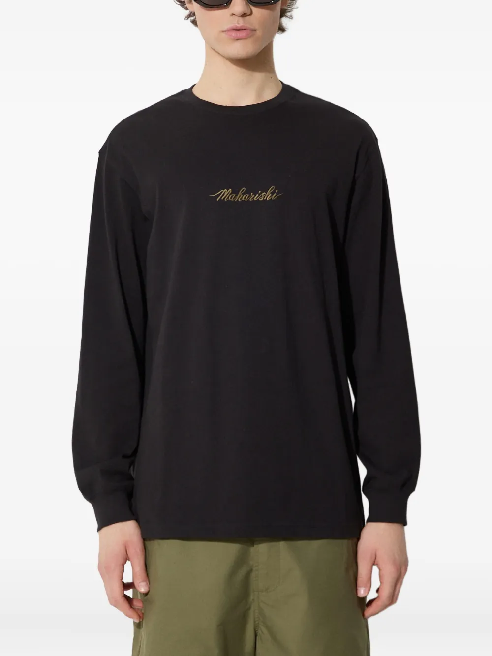 Maharishi Dragon Bamboo sweater met borduurwerk en lange mouwen Zwart