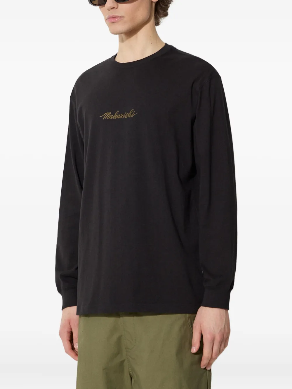 Maharishi Dragon Bamboo sweater met borduurwerk en lange mouwen Zwart