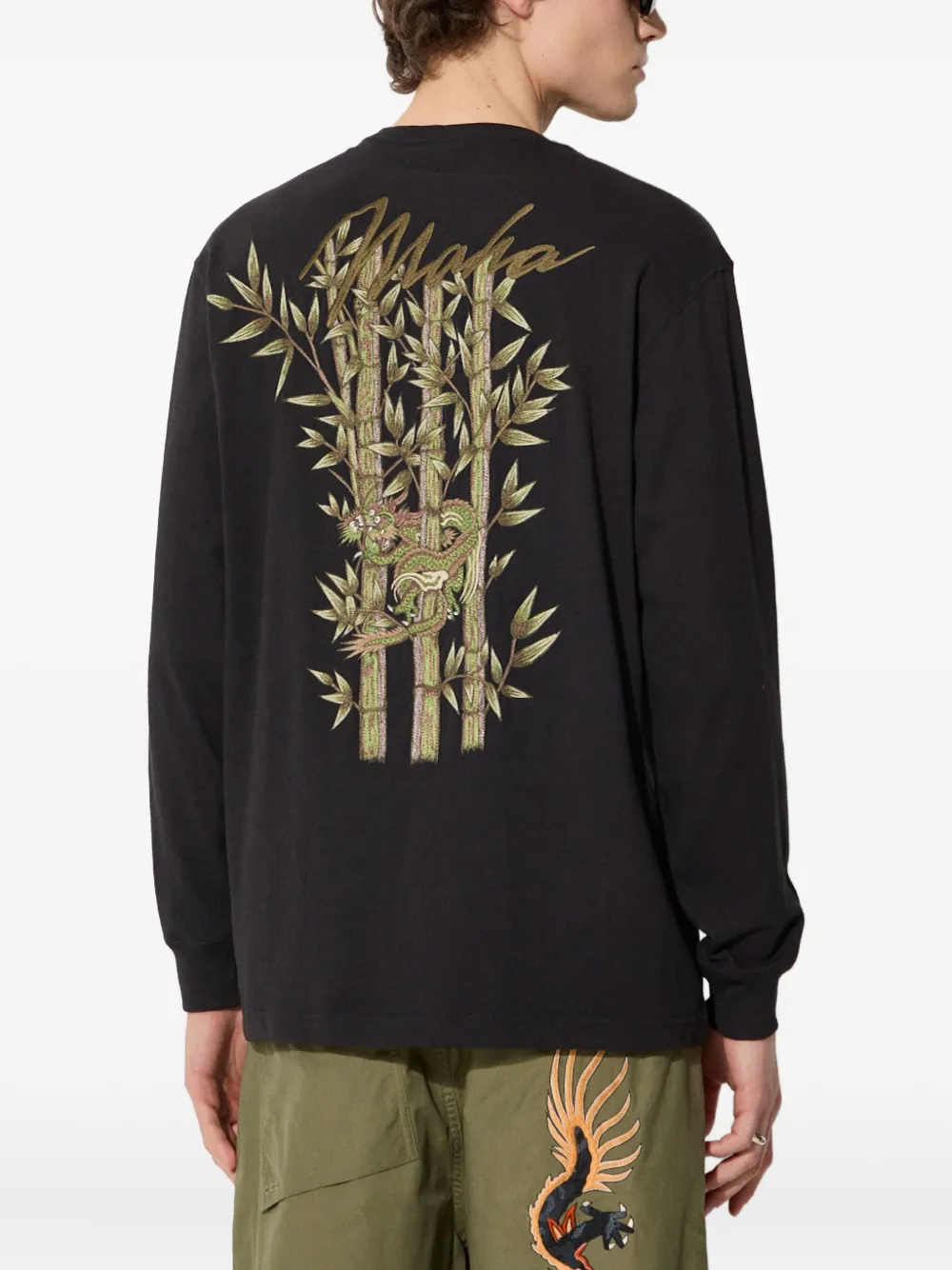 Maharishi Dragon Bamboo sweater met borduurwerk en lange mouwen Zwart