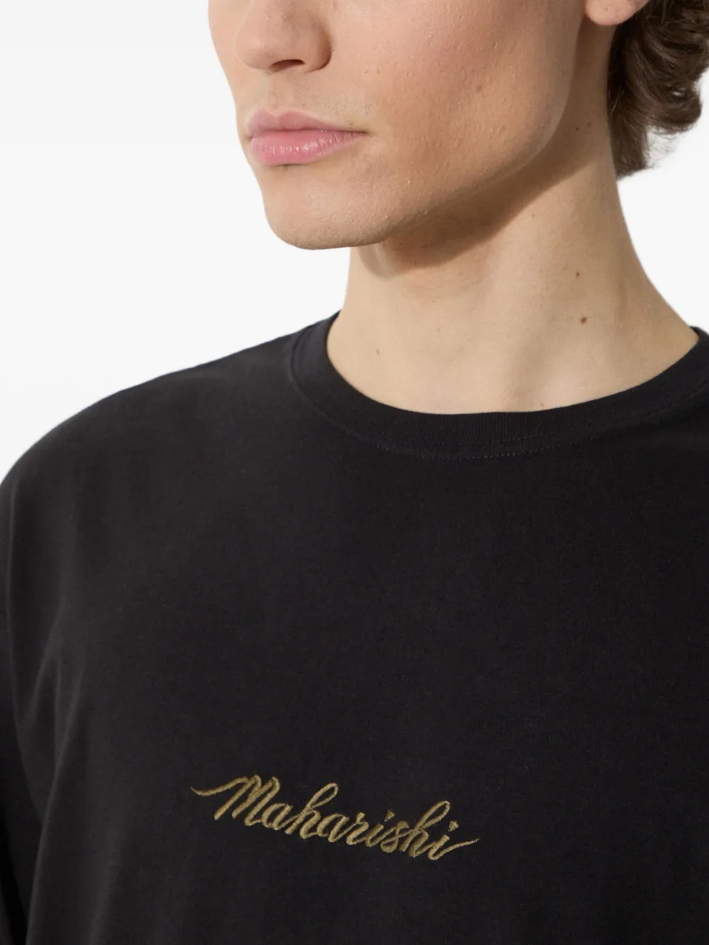Maharishi Dragon Bamboo sweater met borduurwerk en lange mouwen Zwart