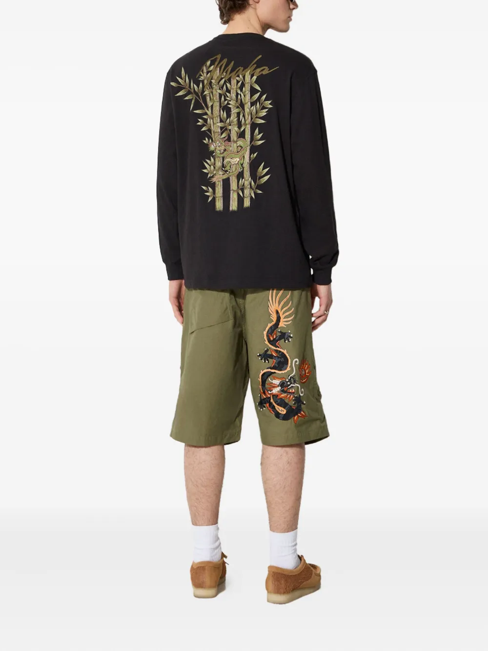 Maharishi dragon-embroidered cargo shorts Groen