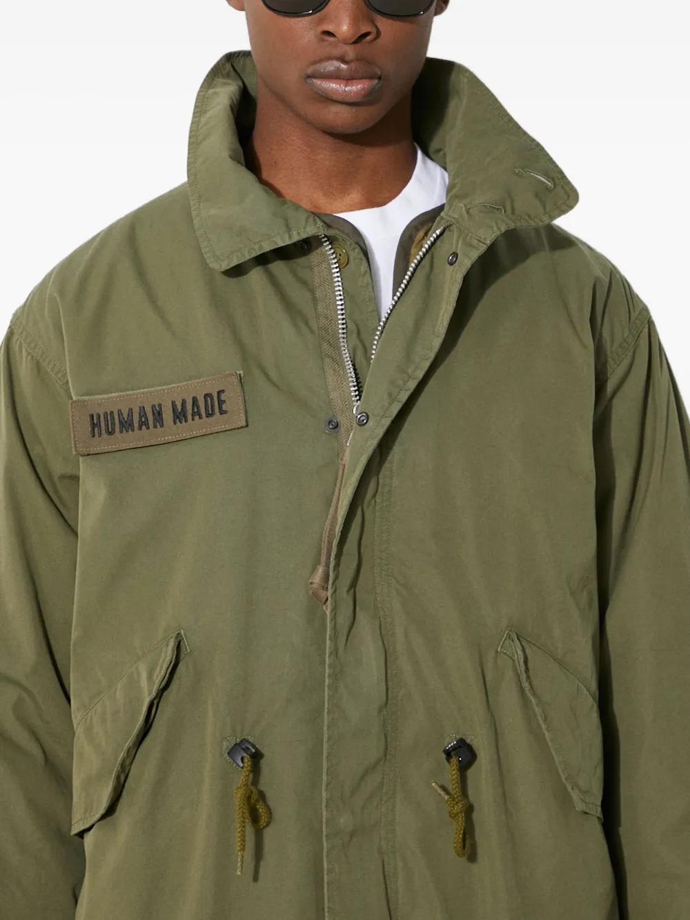 Human Made logo-patch drawstring parka Groen