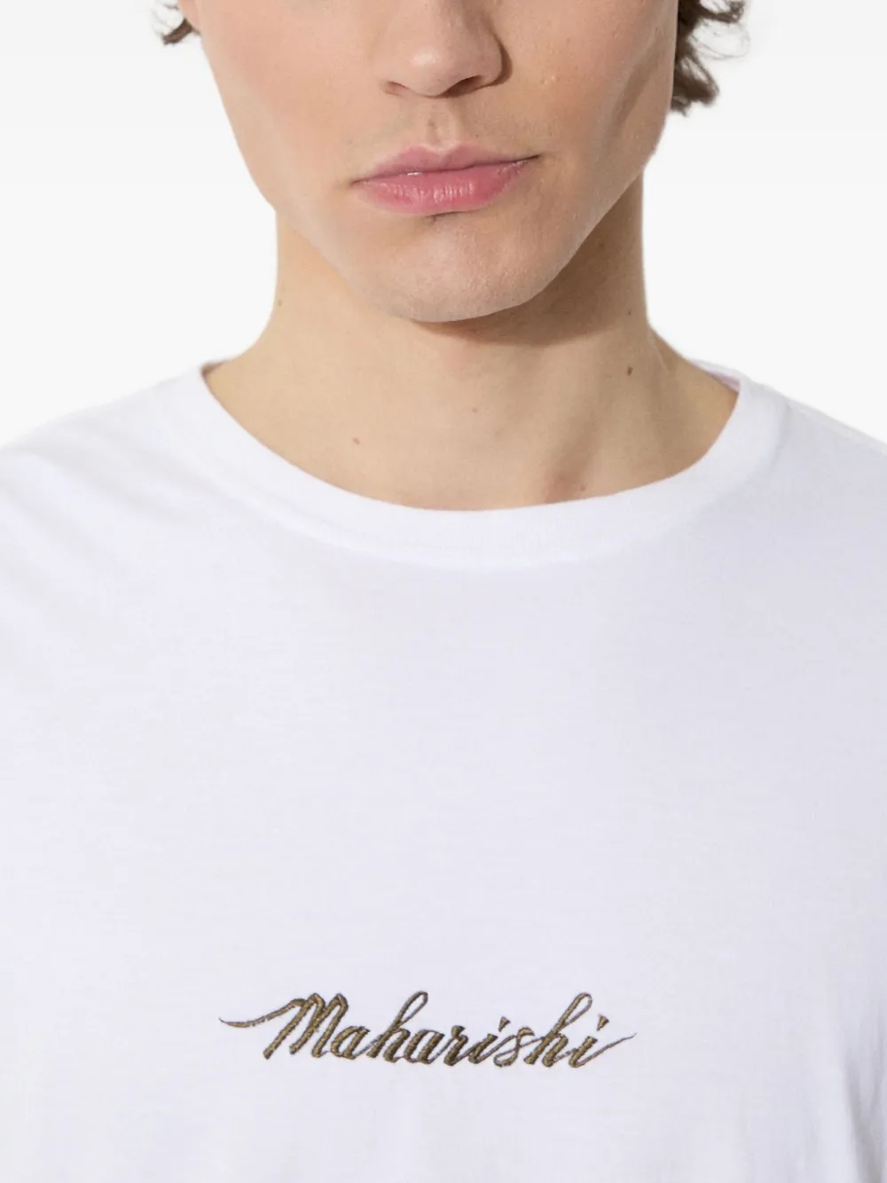 Maharishi Dragon Bamboo T-shirt met borduurwerk en lange mouwen Wit
