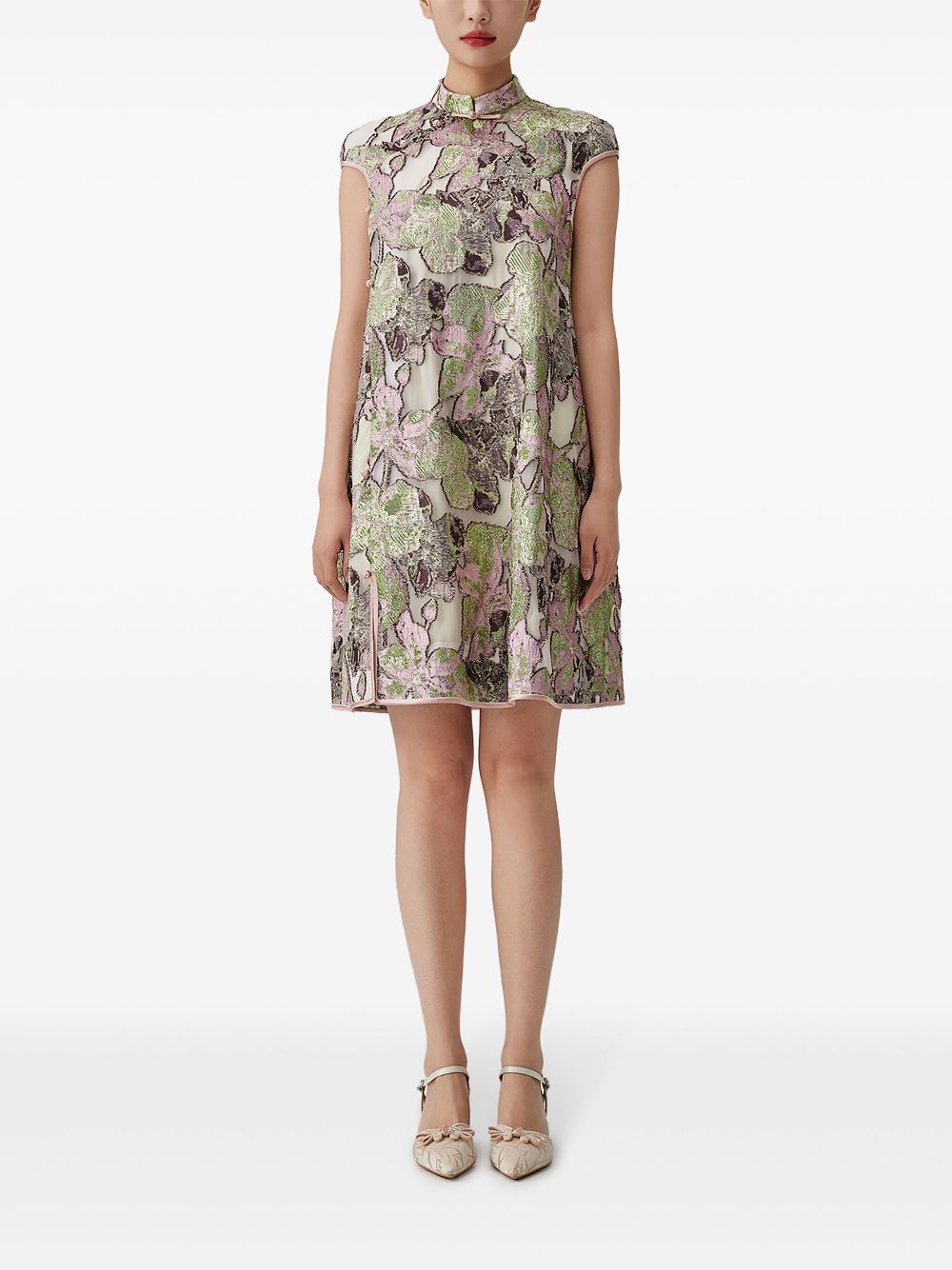 Shanghai Tang floral-jacquard A-line minidress - Green