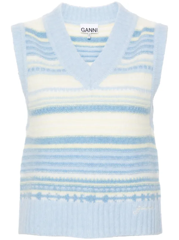 GANNI Stripped Sleeveless Knitted Top Blue FARFETCH ID