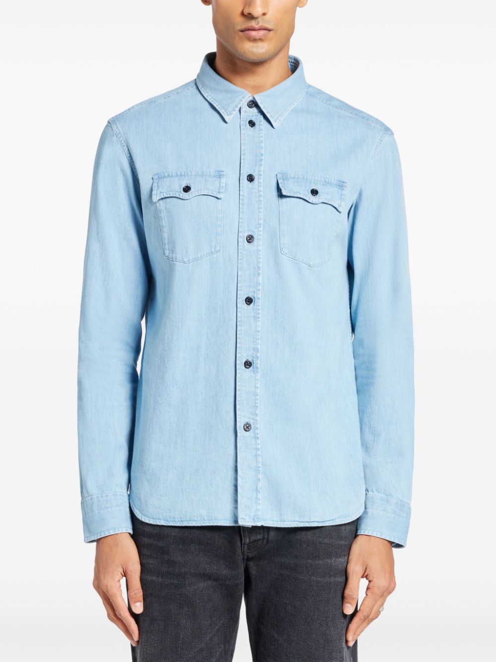 Shop Tom Ford Denim Long-sleeve Shirt In Blue