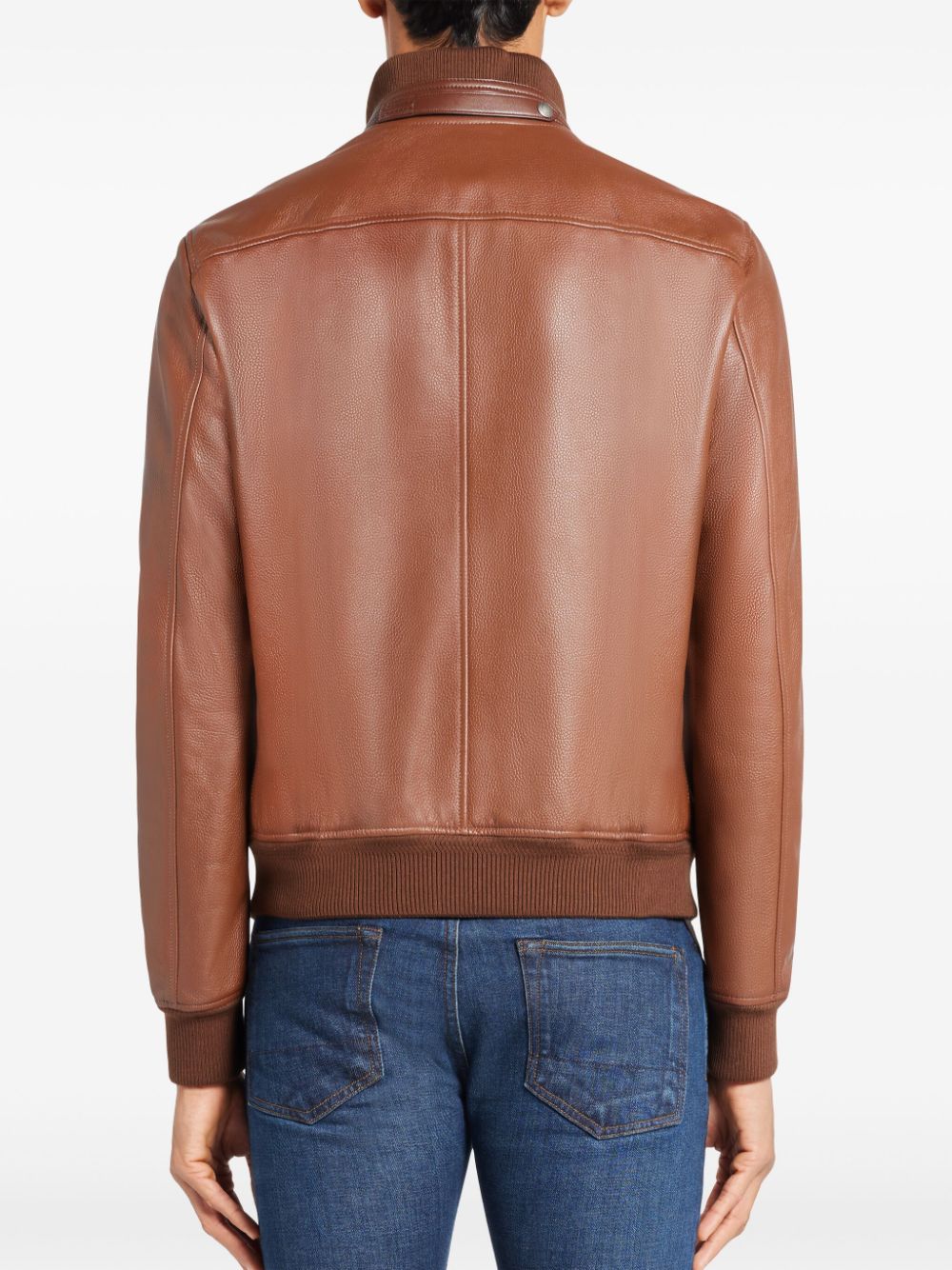 Shop Tom Ford Ribbed-edge Leather Bomber Jacket In Braun