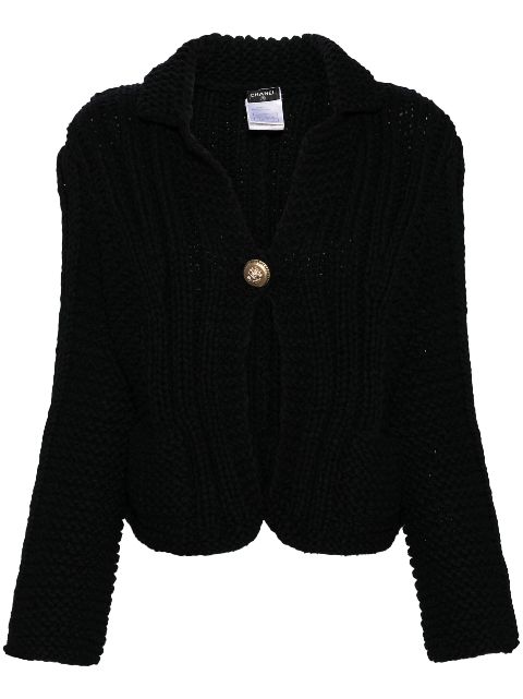 CHANEL 2003 spread-collar ribbed-knit cardigan Women