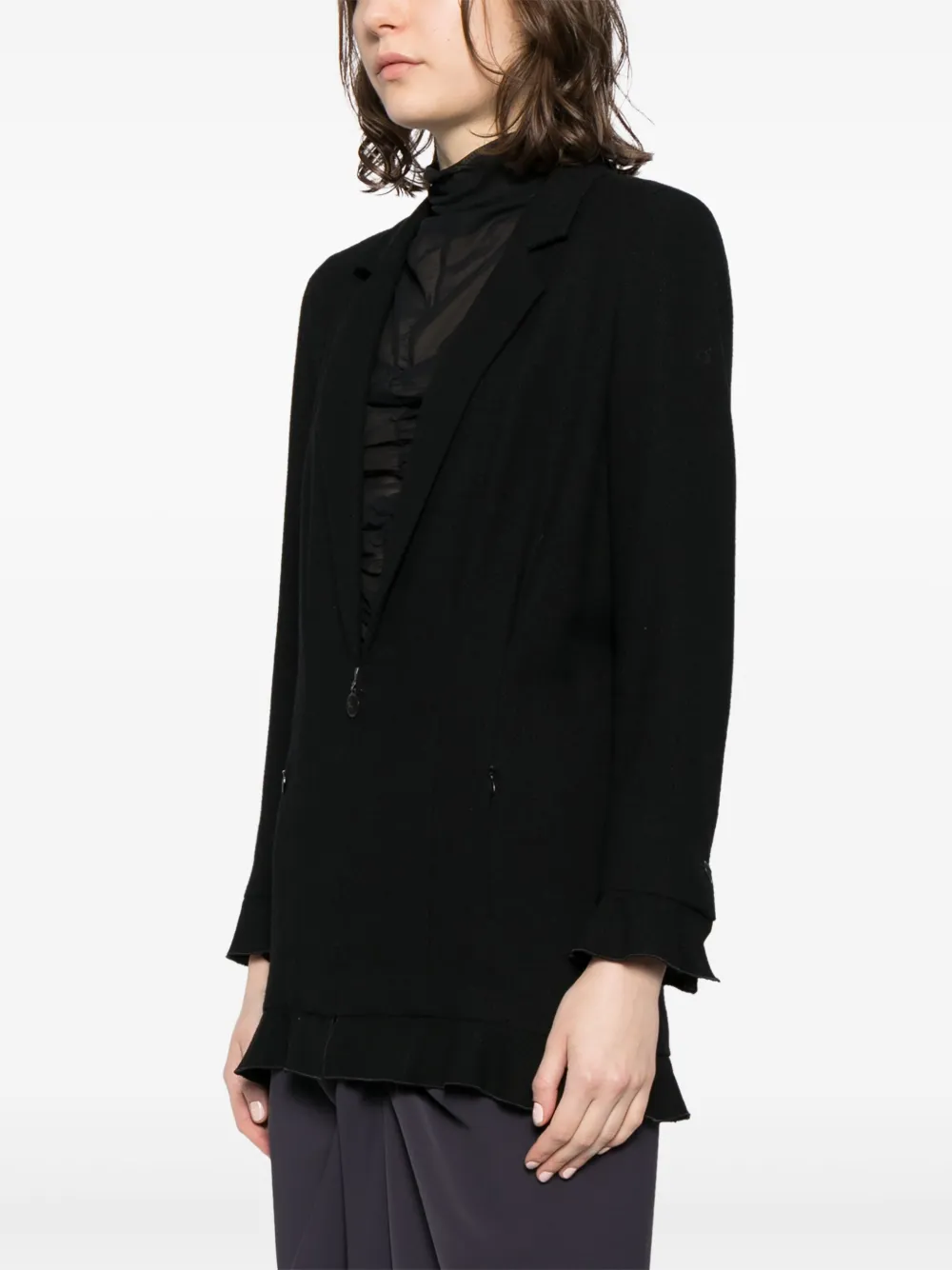 Pre-owned Chanel 2002 Half-zip Ruffled Jacket In Black