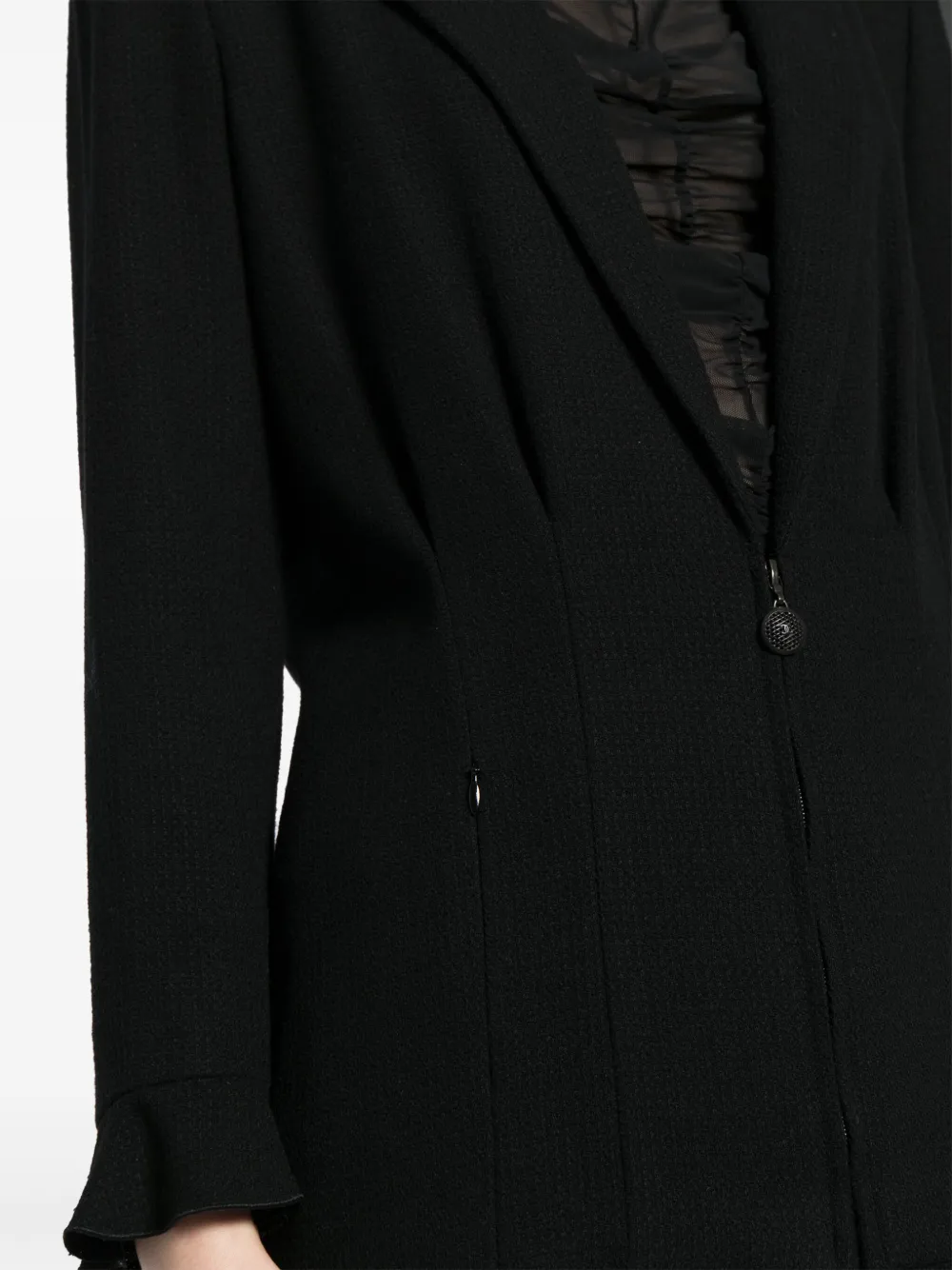 Pre-owned Chanel 2002 Half-zip Ruffled Jacket In Black