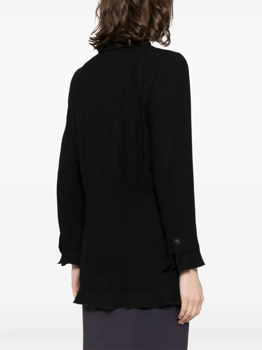 Pre-owned Chanel 2002 Half-zip Ruffled Jacket In Black