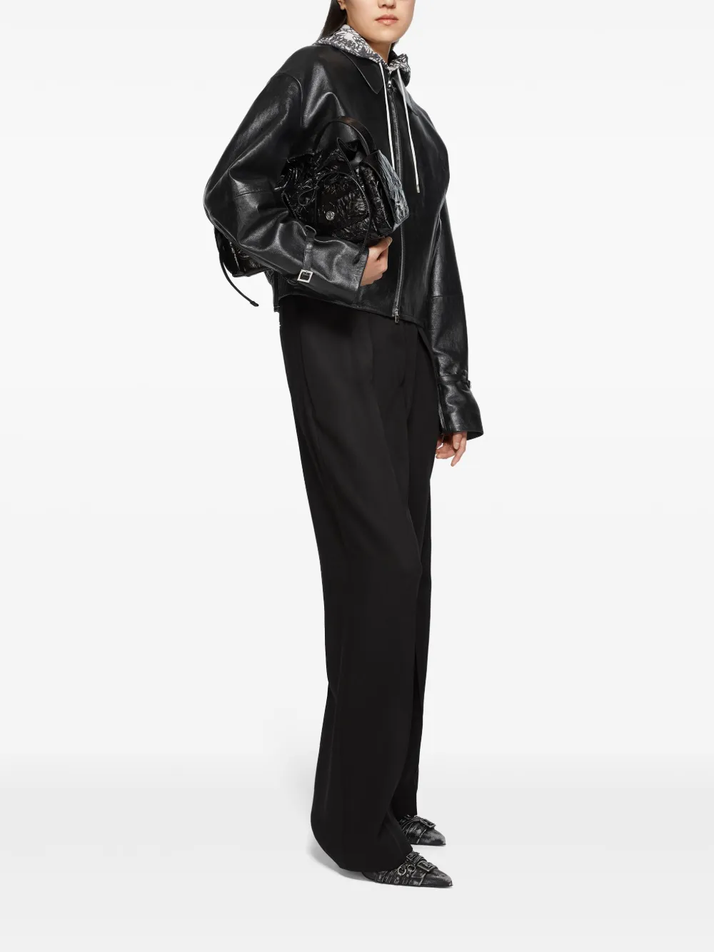 Acne Studios Long-sleeved Leather Jacket In Black