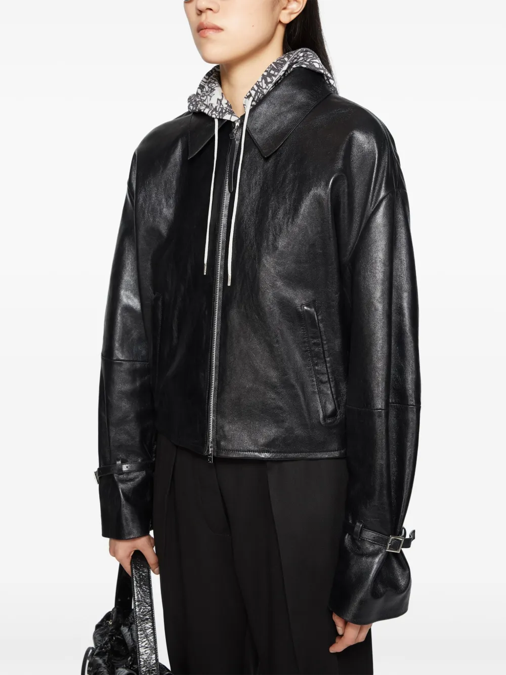 Acne Studios Long-sleeved Leather Jacket In Black