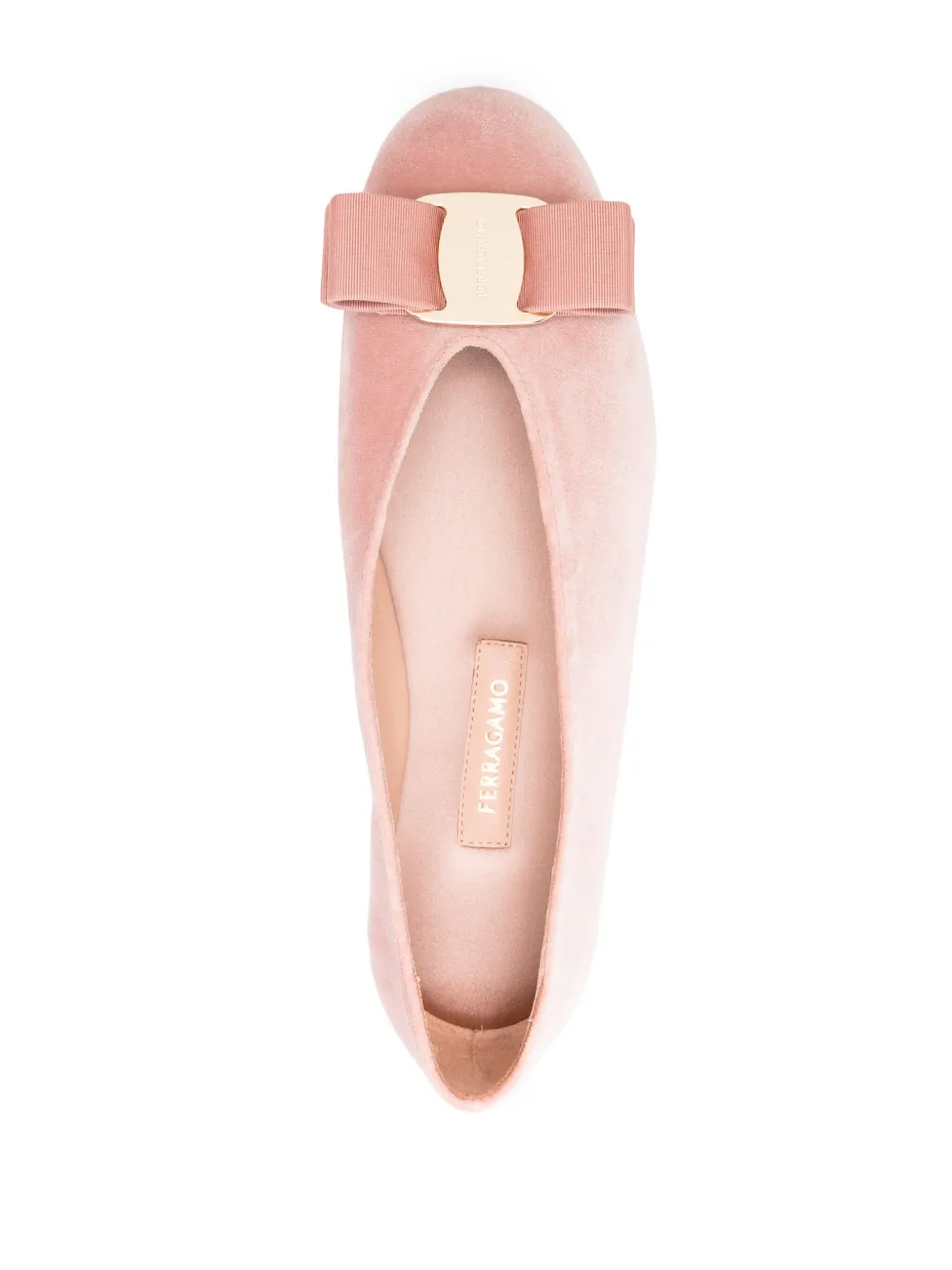 Shop Ferragamo Vara Bow-detail Velvet Ballerina Shoes In Pink