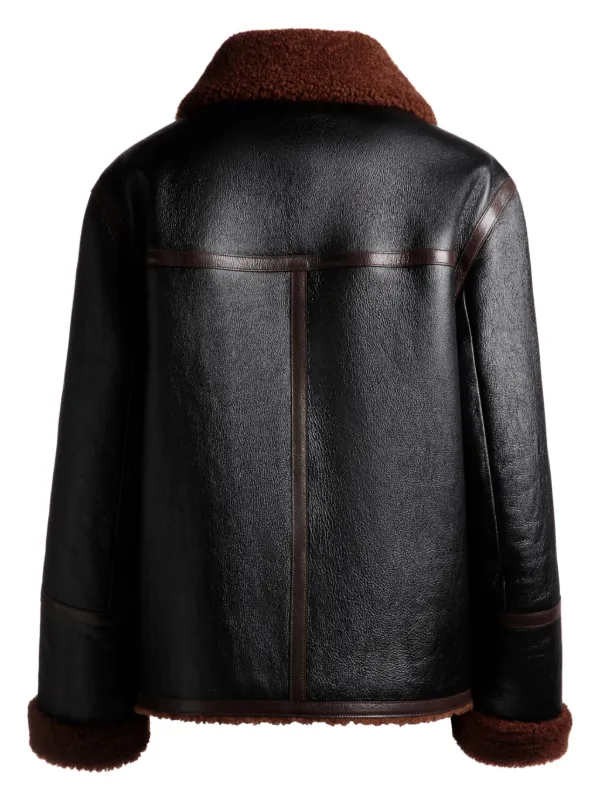 Bally Black Lambskin offers Leather Jacket with Chunky Knit Collar and Cuffs Size 4