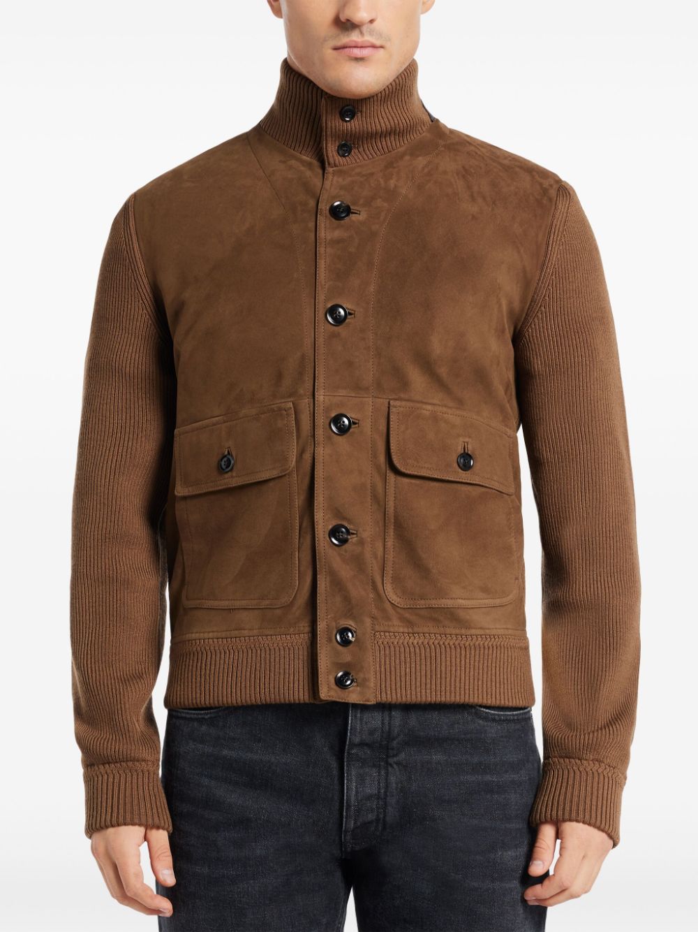 Shop Tom Ford Buttoned Panelled Jacket In Brown