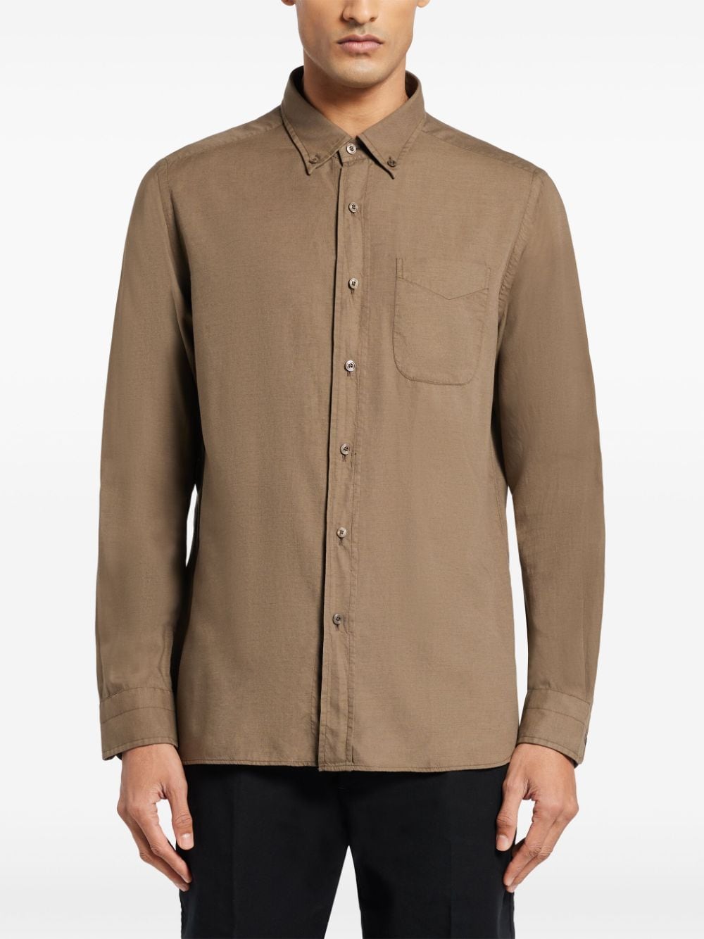 Shop Tom Ford Patch-pocket Button-down Shirt In Neutrals