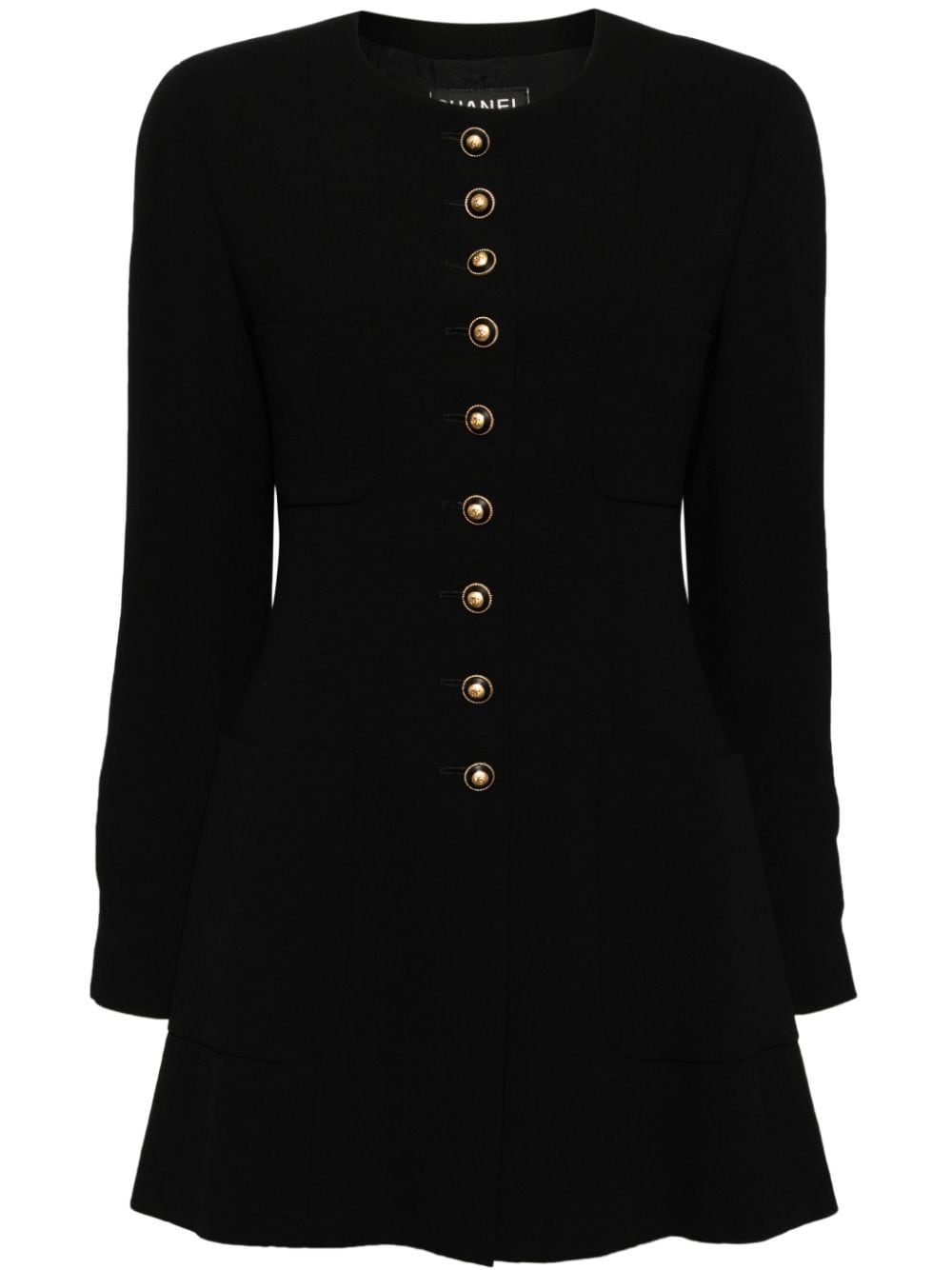 Pre-owned Chanel 1990 Peplum-hem Wool Coat In 黑色