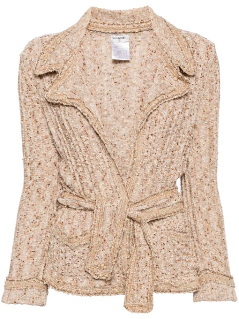 HOT SALE CHANEL 2006 melange-effect belted cardigan Women