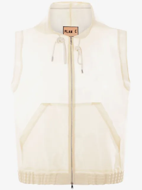 Plan C drawstring-hood zip-up vest