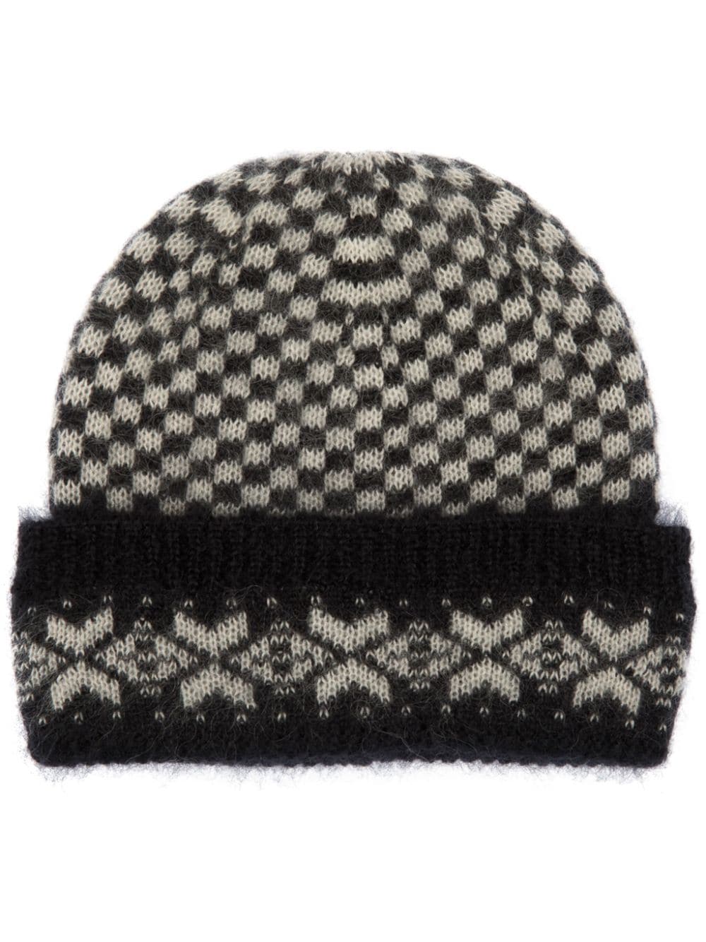 Shop Bally Checkered-knit Mohair Beanie In Black