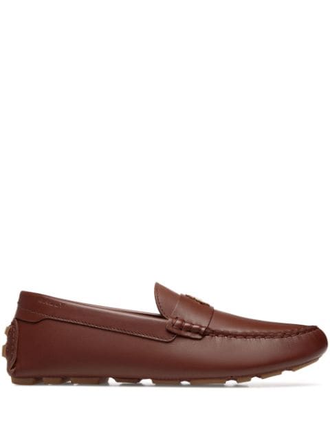 Bally gold-tone logo-plaque leather loafers