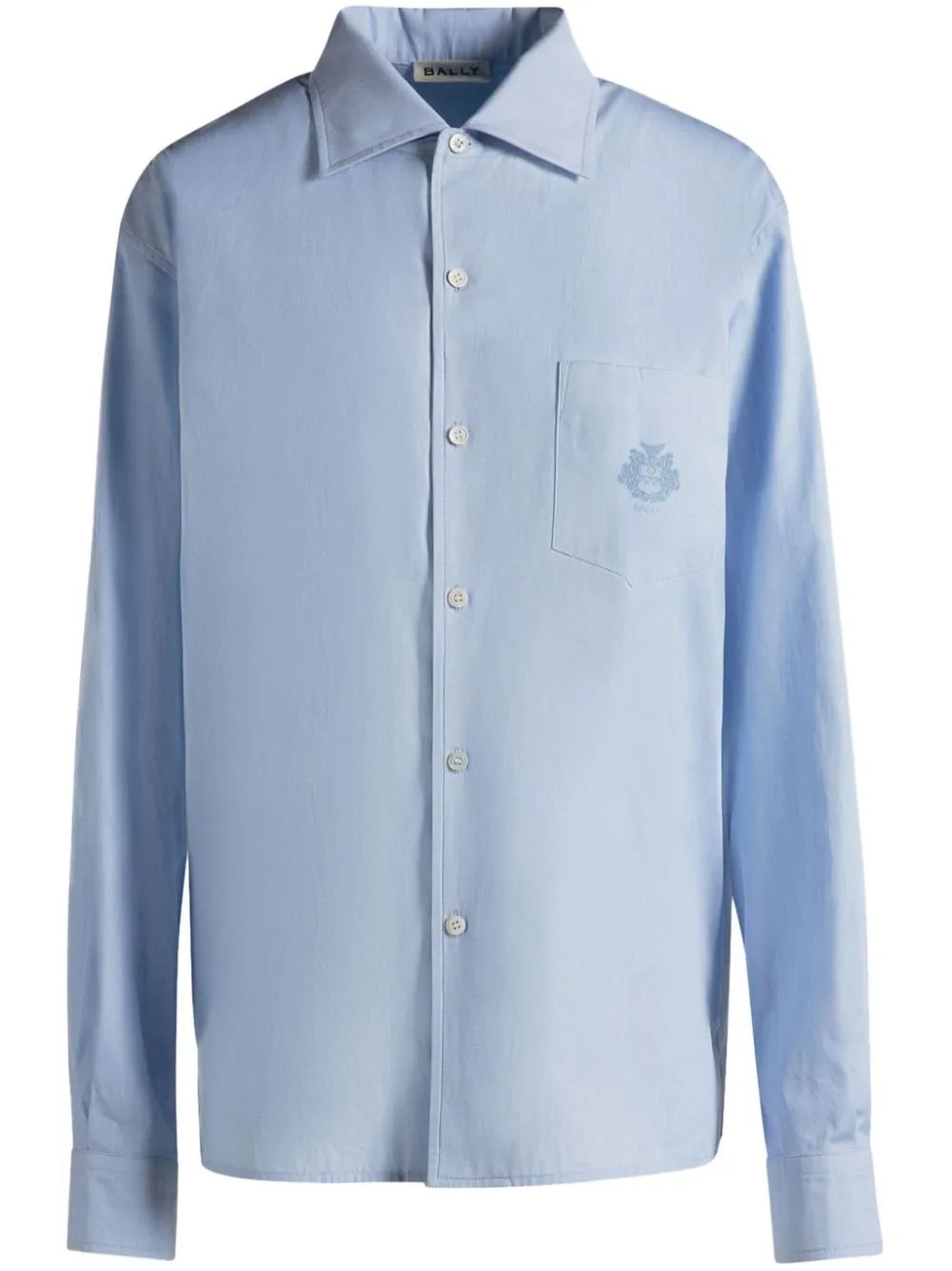 Bally Embroidered Logo Cotton Button-up Shirt In Blue
