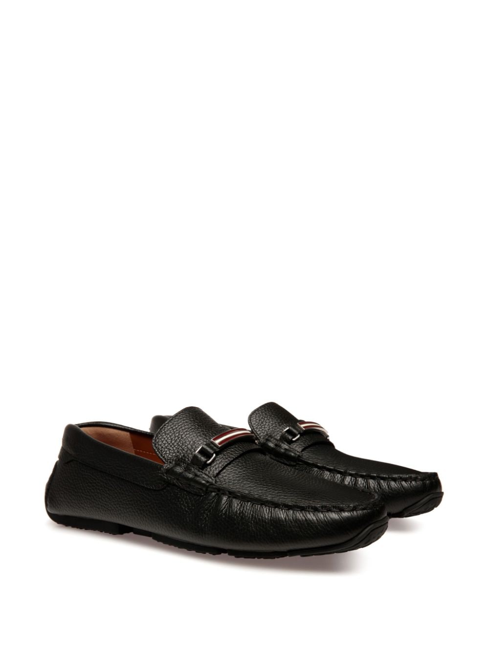 Shop Bally Pilot Driver Ebano Grained Leather Loafers In Black