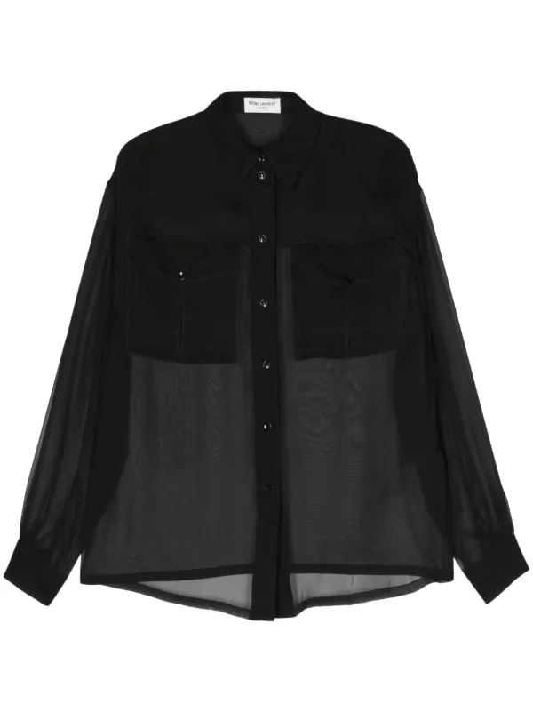 Saint Laurent Semi-sheer Silk Women Shirt - Black Saint Laurent Semi-sheer Silk Women Shirt - Black