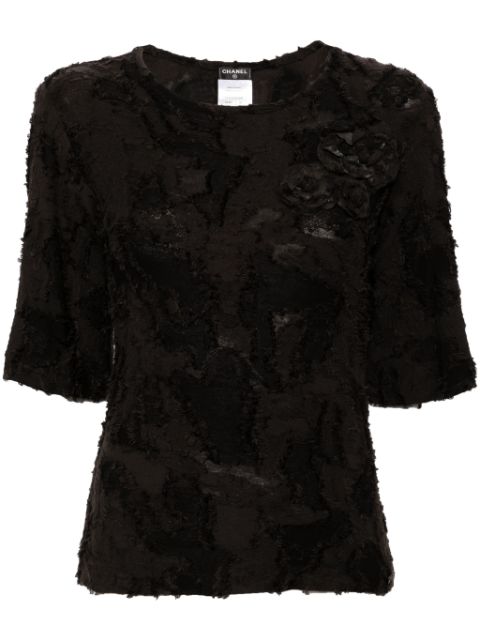 CHANEL Camellia-applique jacquard blouse Women