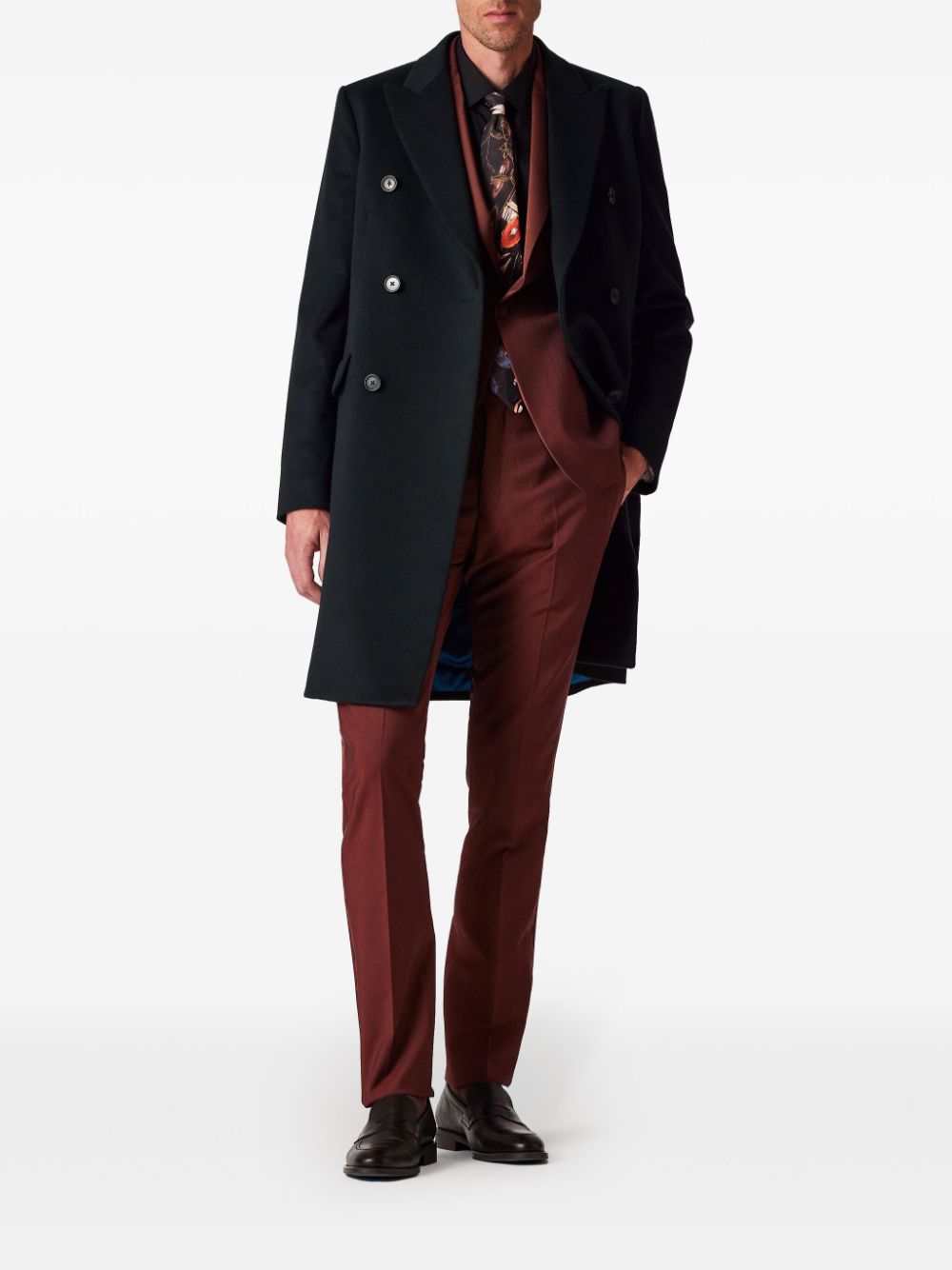 Paul Smith peak lapels double-breasted coat - Groen