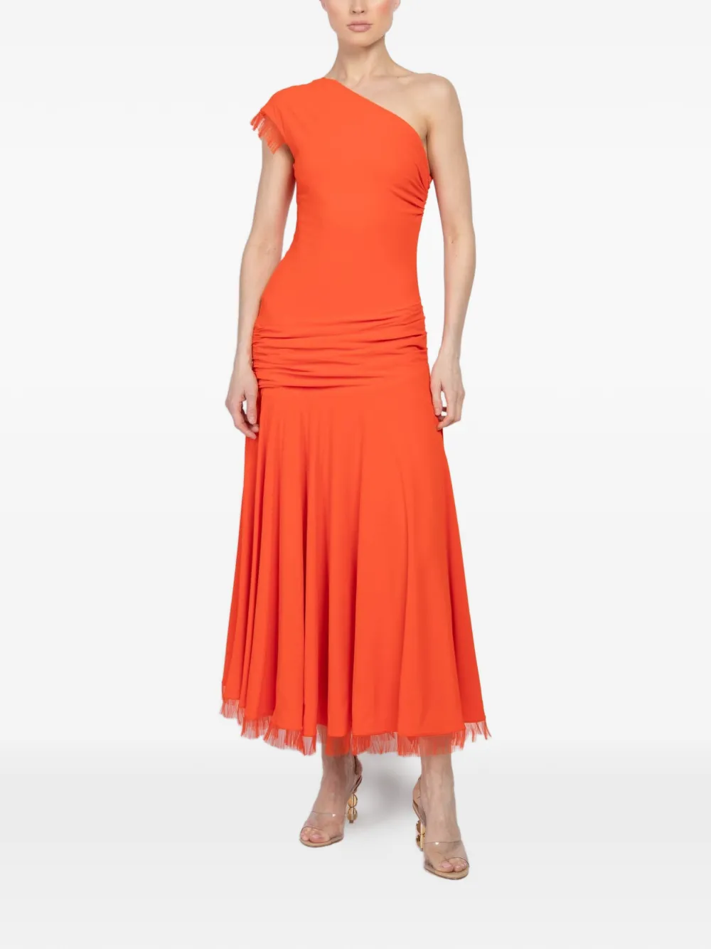 Brandon Maxwell Tess one-shoulder ruched midi dress - Arancione