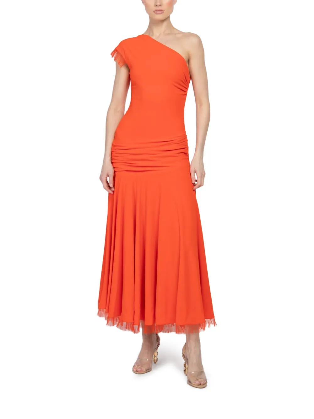 Brandon Maxwell Tess one-shoulder ruched midi dress - Arancione