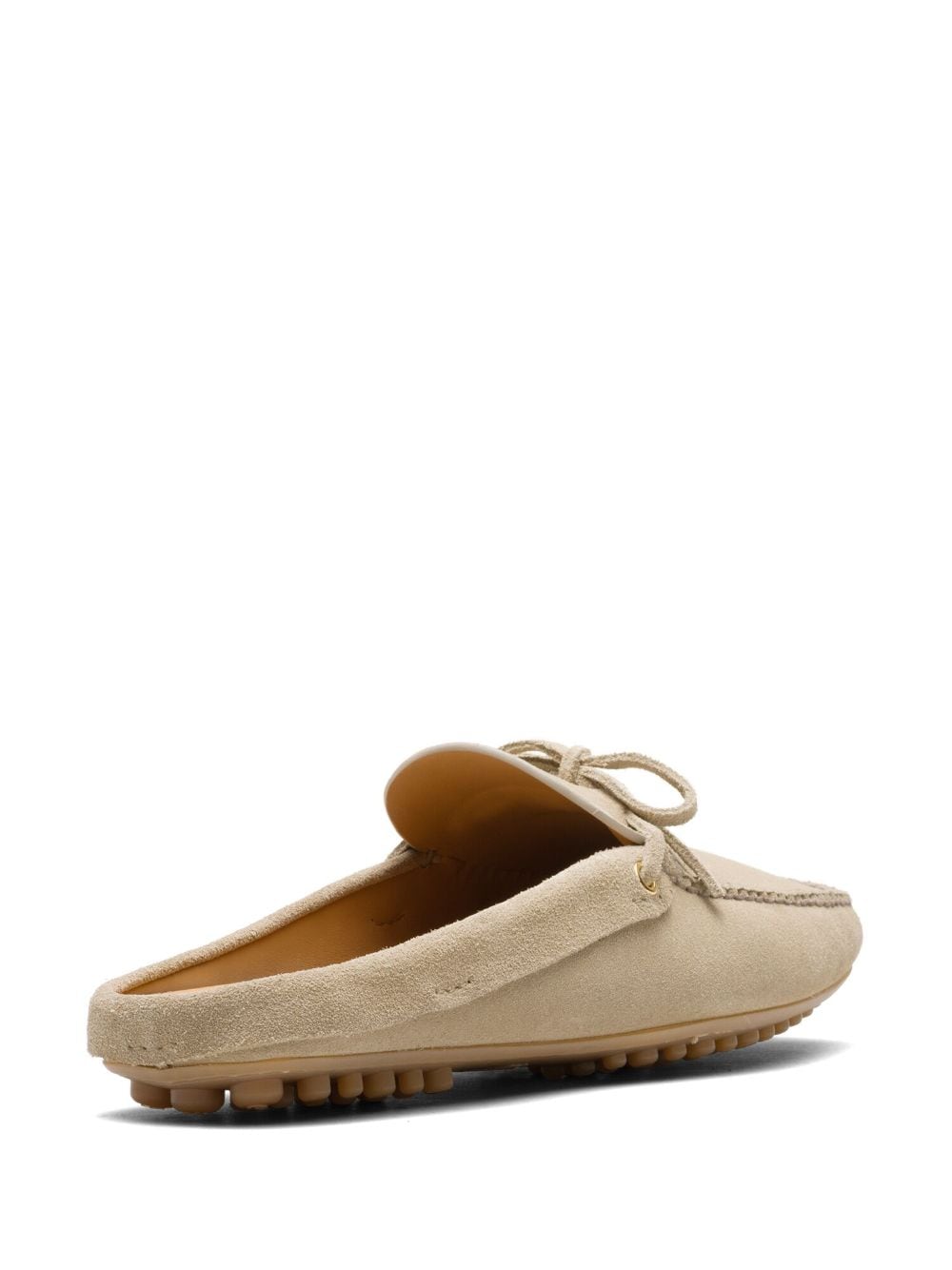 Shop Car Shoe Bow Suede Slippers In Neutrals