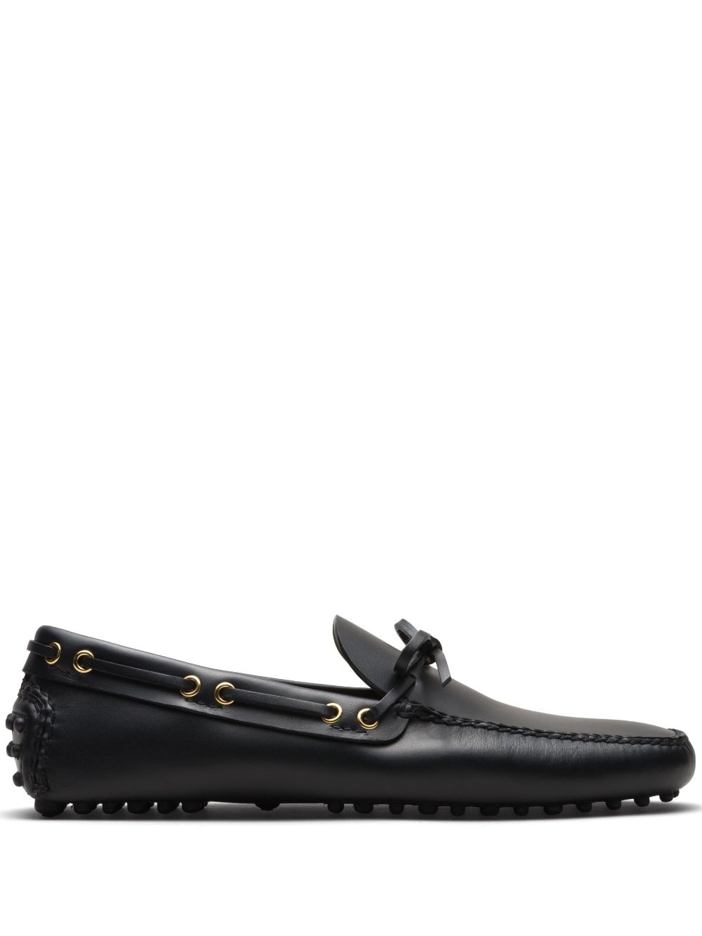 Car Shoe Lace-up Leather Boat Shoes In Black